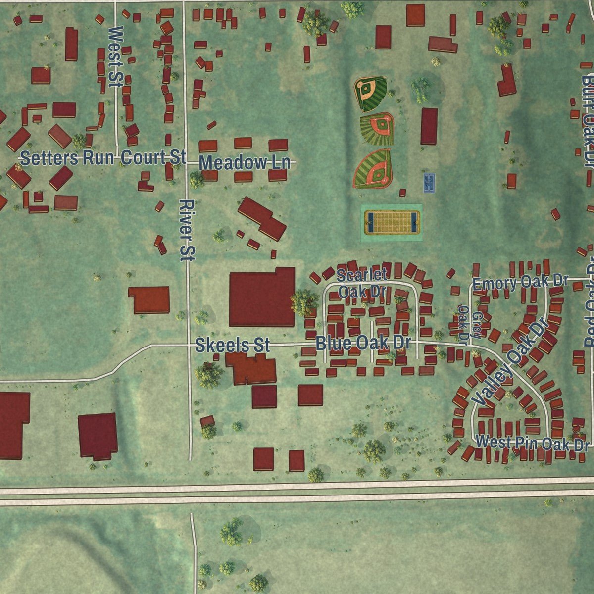 Close-up of the map of Coopersville, Michigan print showing street and building detail