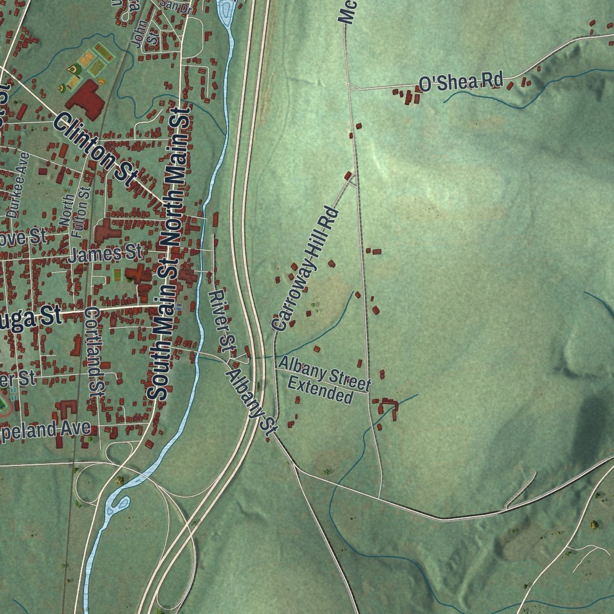 Close-up of the map of the Town of Homer, New York print showing street and building detail