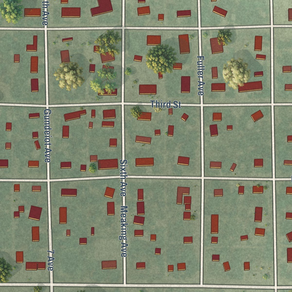 Close-up of the map of Bowdle, South Dakota print showing street and building detail