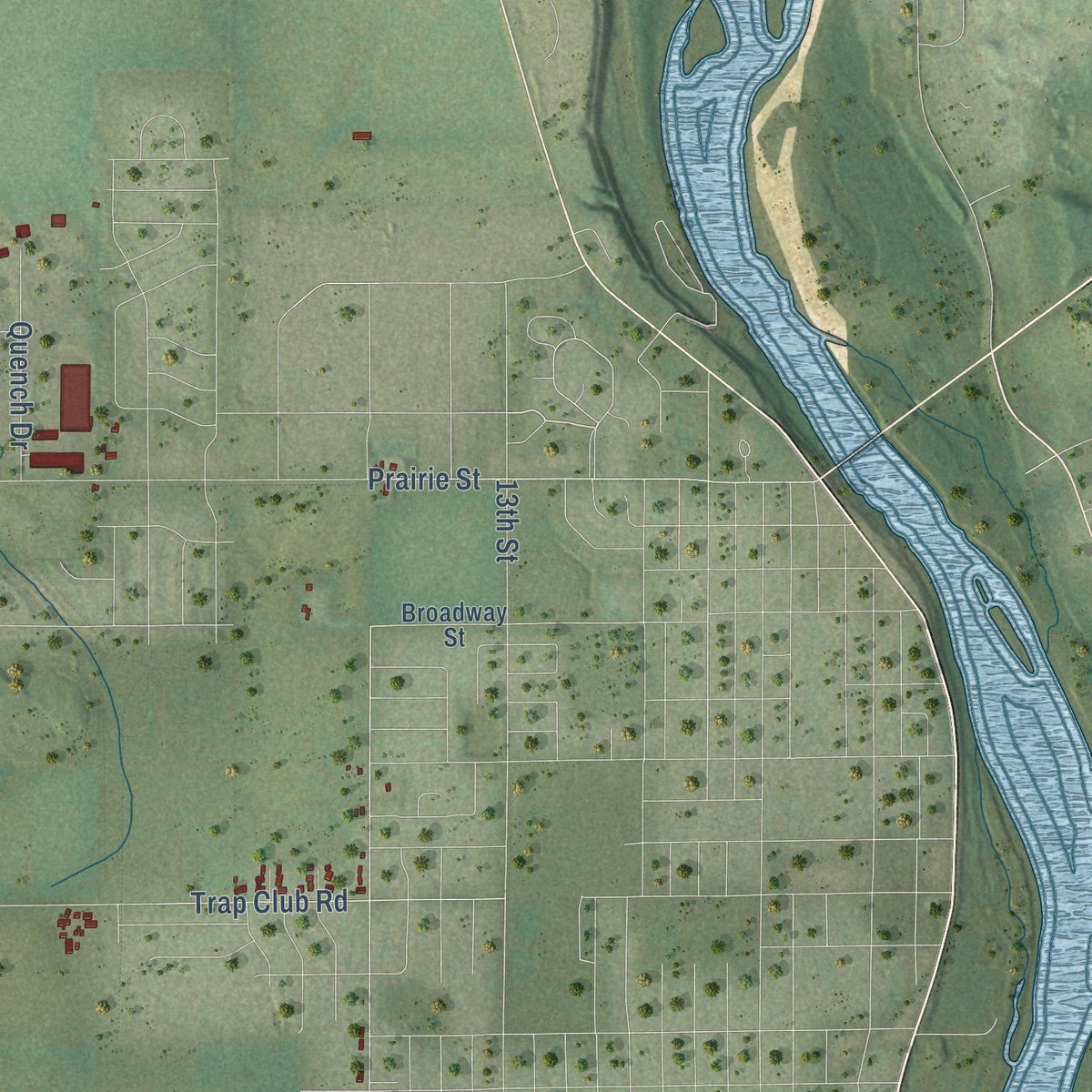 Close-up of the map of the Town of Prairie du Sac, Wisconsin print showing street and building detail