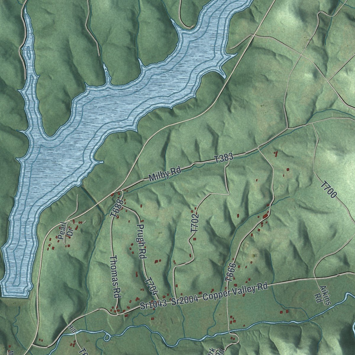 Close-up of the map of Plumcreek, Pennsylvania print showing street and building detail