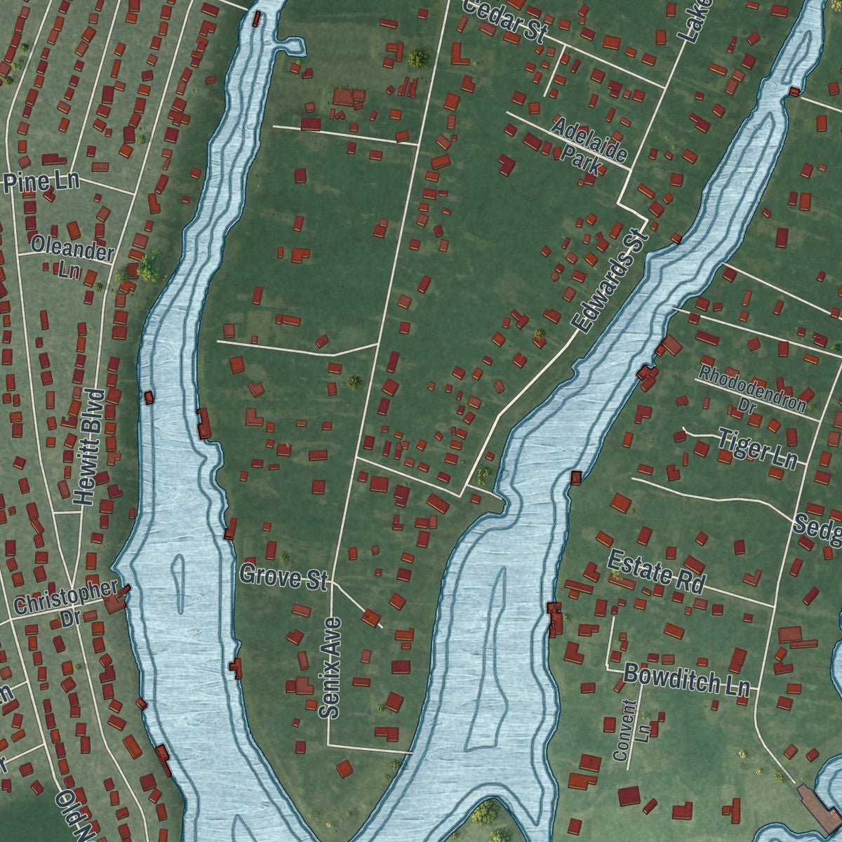 Close-up of the map of Center Moriches, New York print showing street and building detail