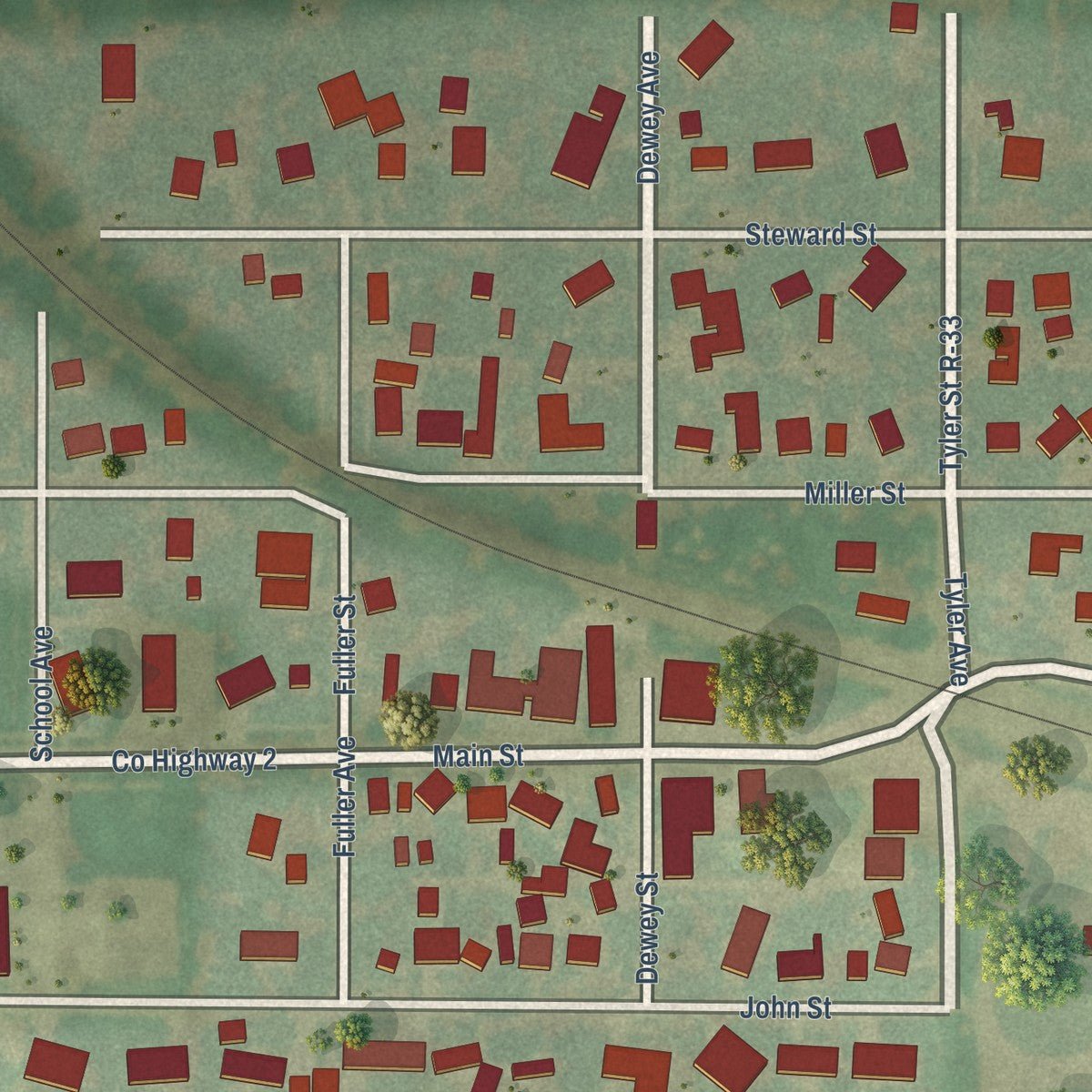 Close-up of the map of Steward, Illinois print showing street and building detail