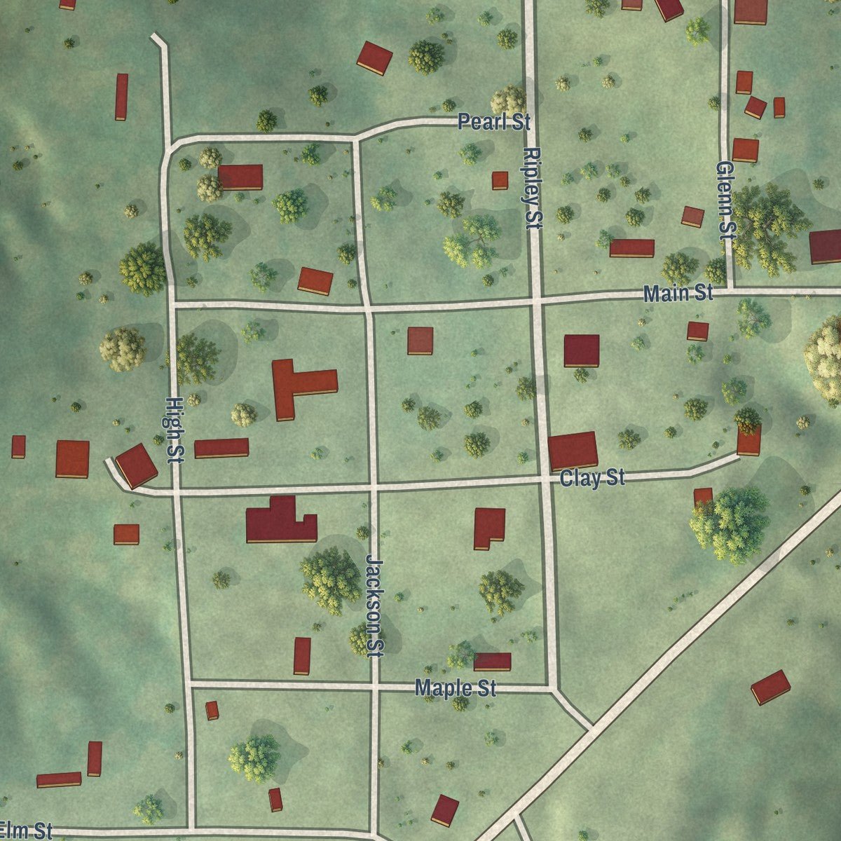 Close-up of the map of Ripley, Illinois print showing street and building detail