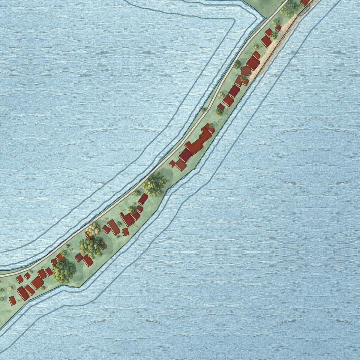 Close-up of the map of Estral Beach, Michigan print showing street and building detail