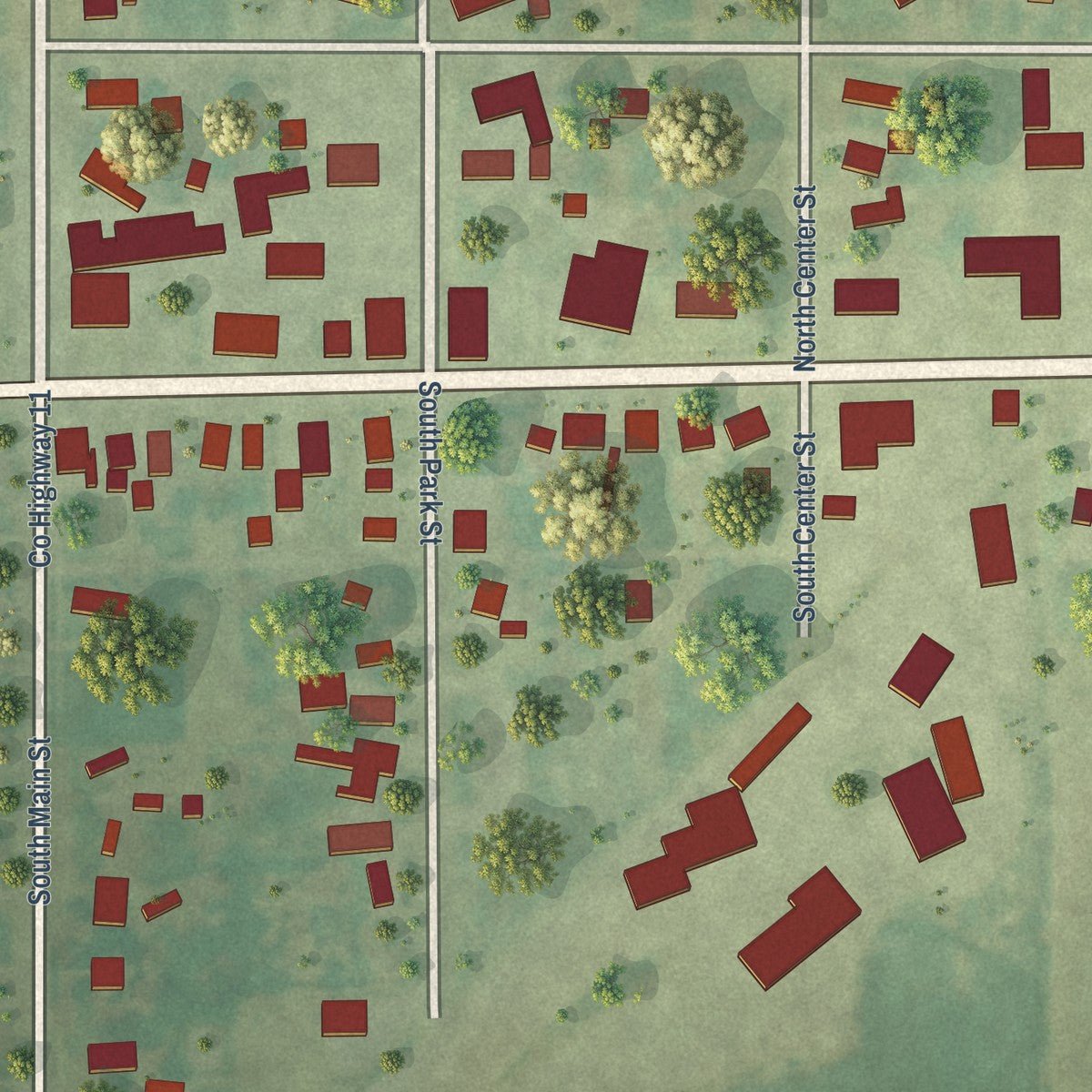 Close-up of the map of Hoyleton, Illinois print showing street and building detail