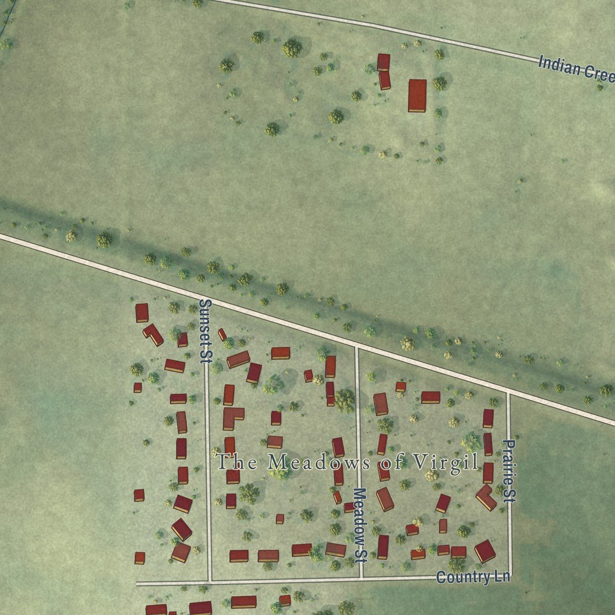 Close-up of the map of Virgil, Illinois print showing street and building detail