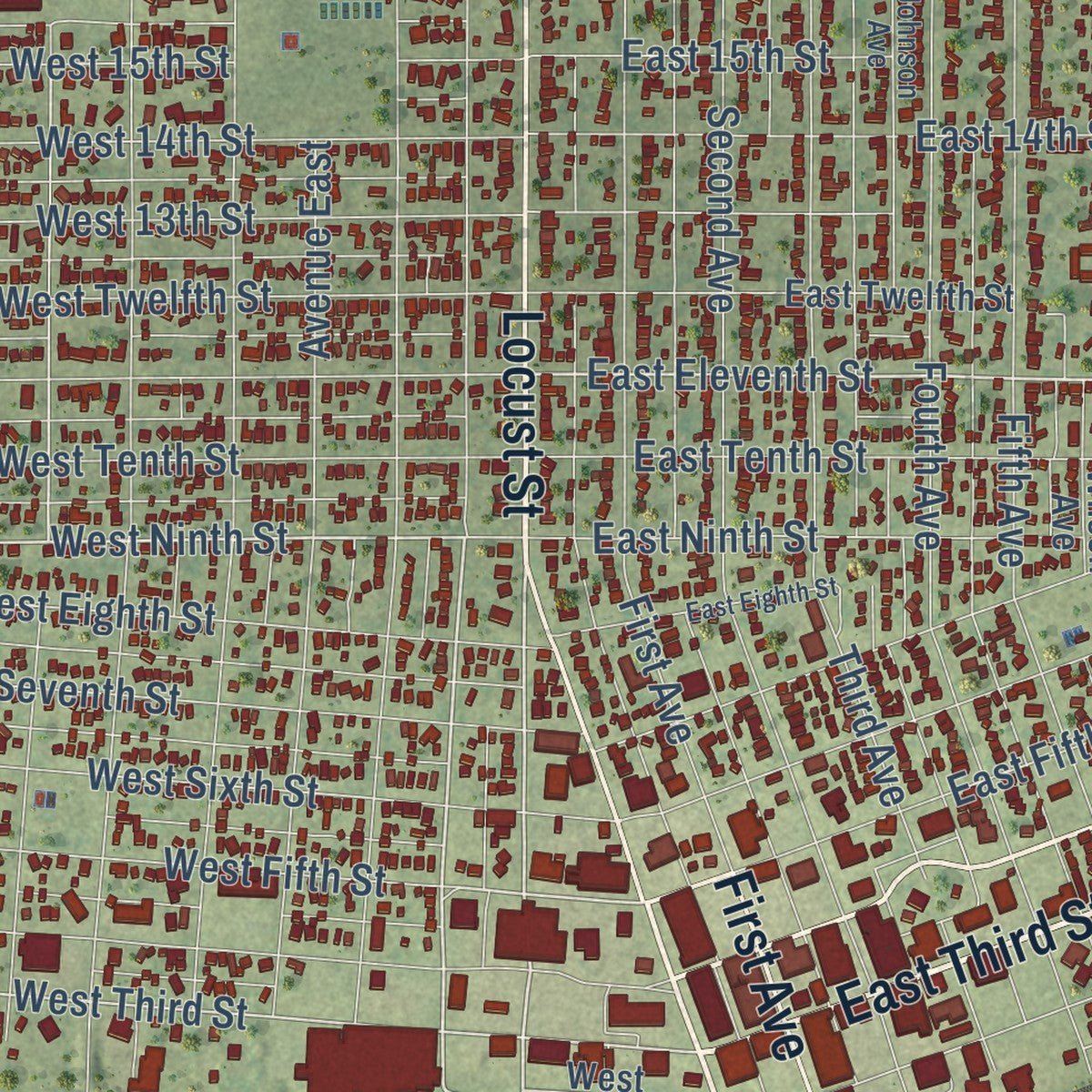 Close-up of the map of Sterling, Illinois print showing street and building detail