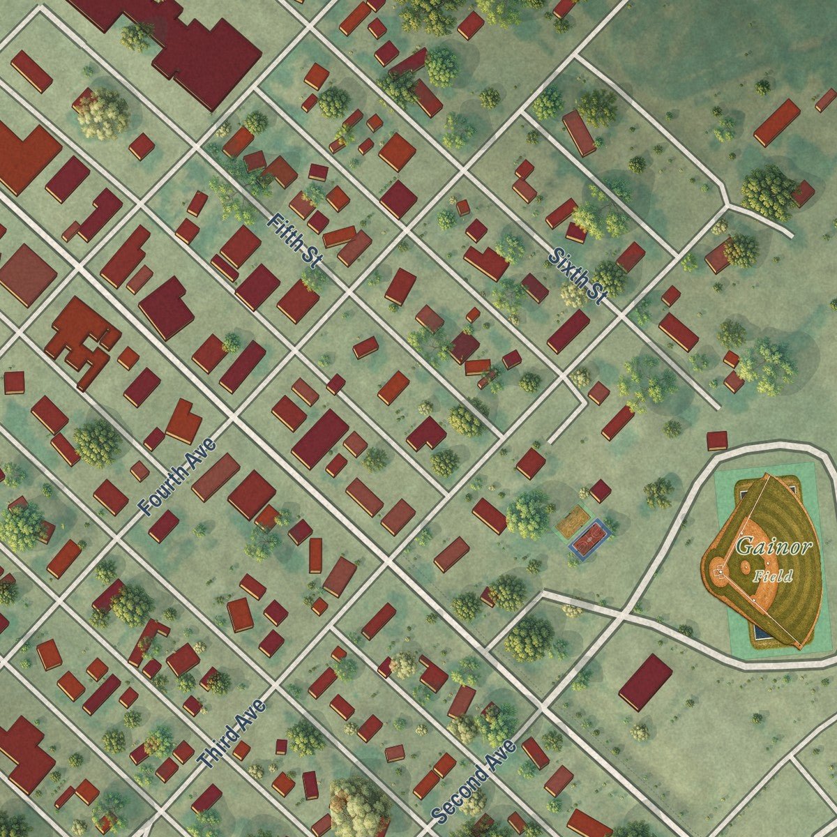 Close-up of the map of Milnor, North Dakota print showing street and building detail