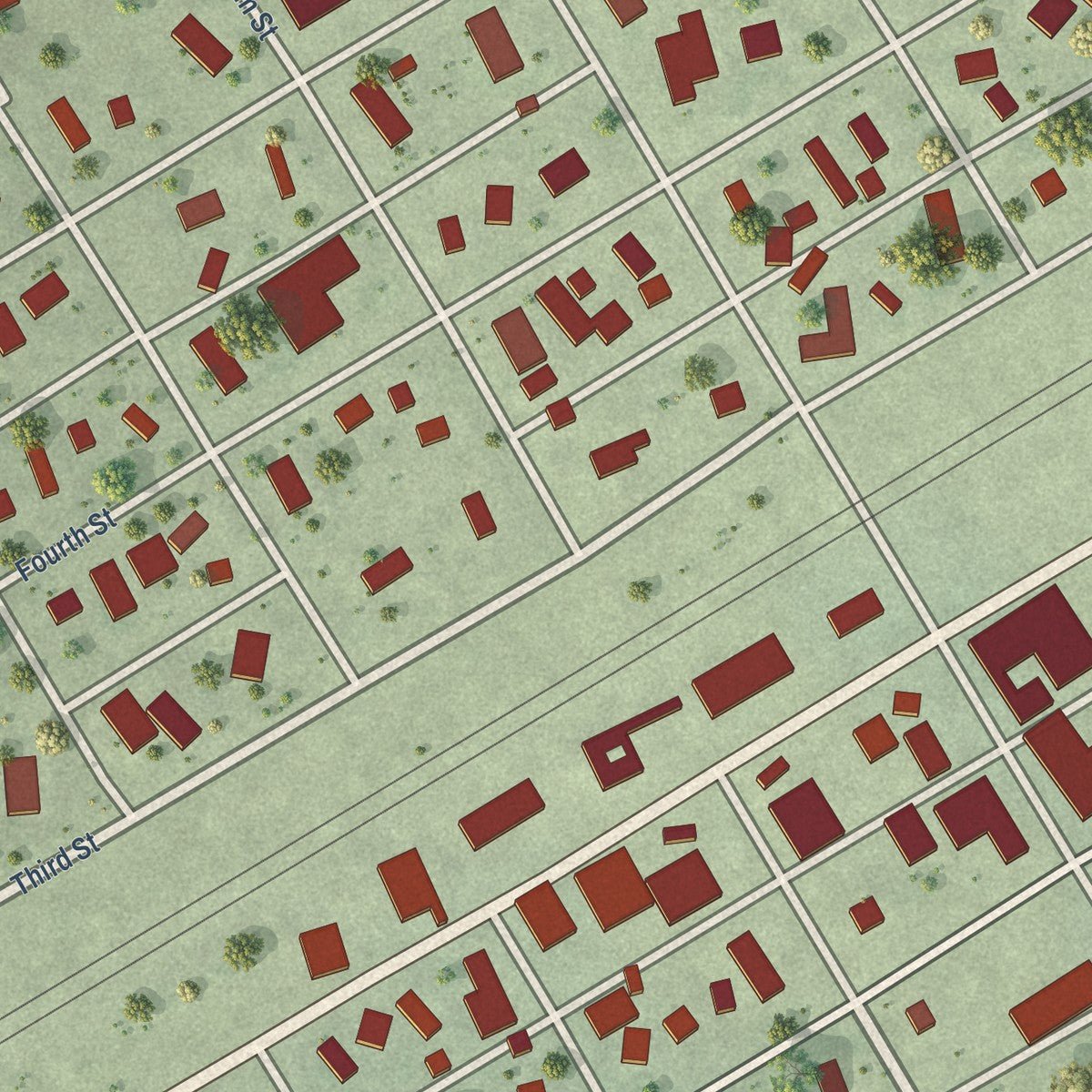 Close-up of the map of Silver Creek, Nebraska print showing street and building detail