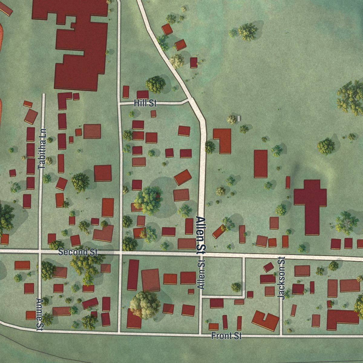 Close-up of the map of Annapolis, Missouri print showing street and building detail