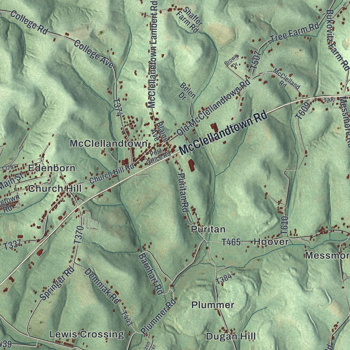 Close-up of the map of German, Pennsylvania print showing street and building detail