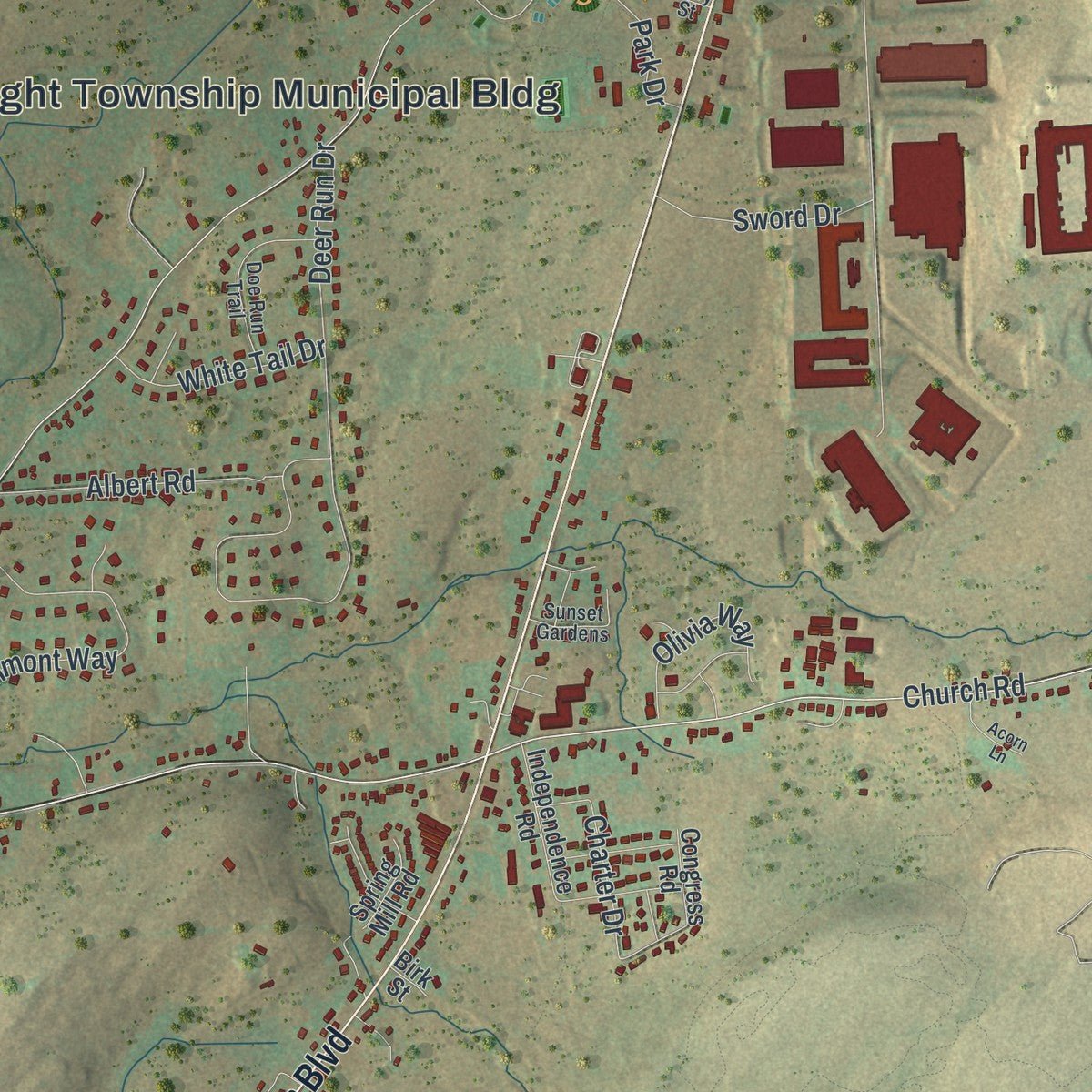 Close-up of the map of Wright, Pennsylvania print showing street and building detail