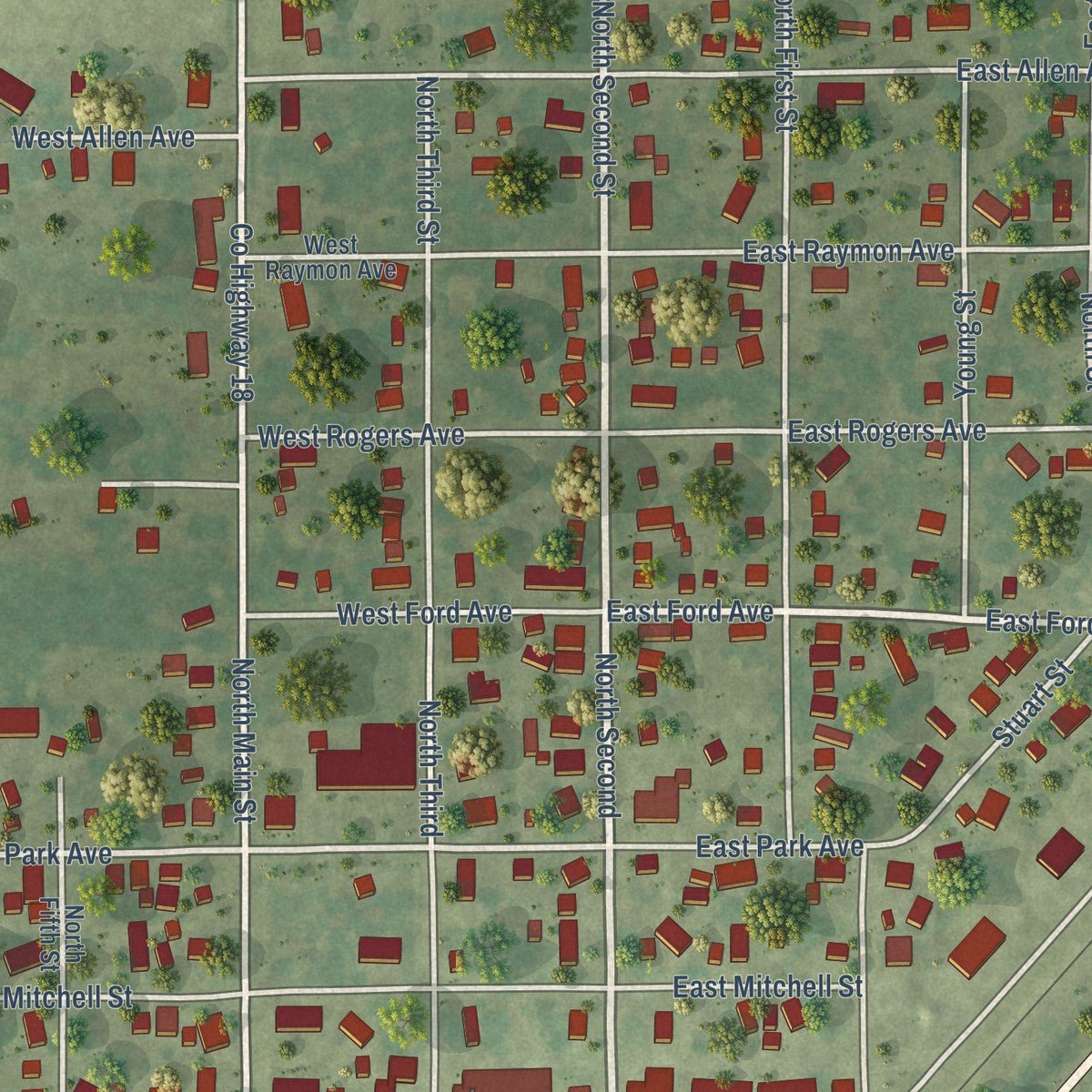 Close-up of the map of Witt, Illinois print showing street and building detail