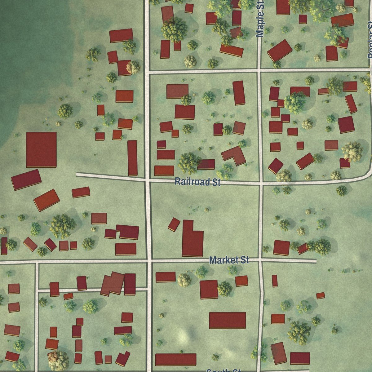 Close-up of the map of Elliott, Illinois print showing street and building detail