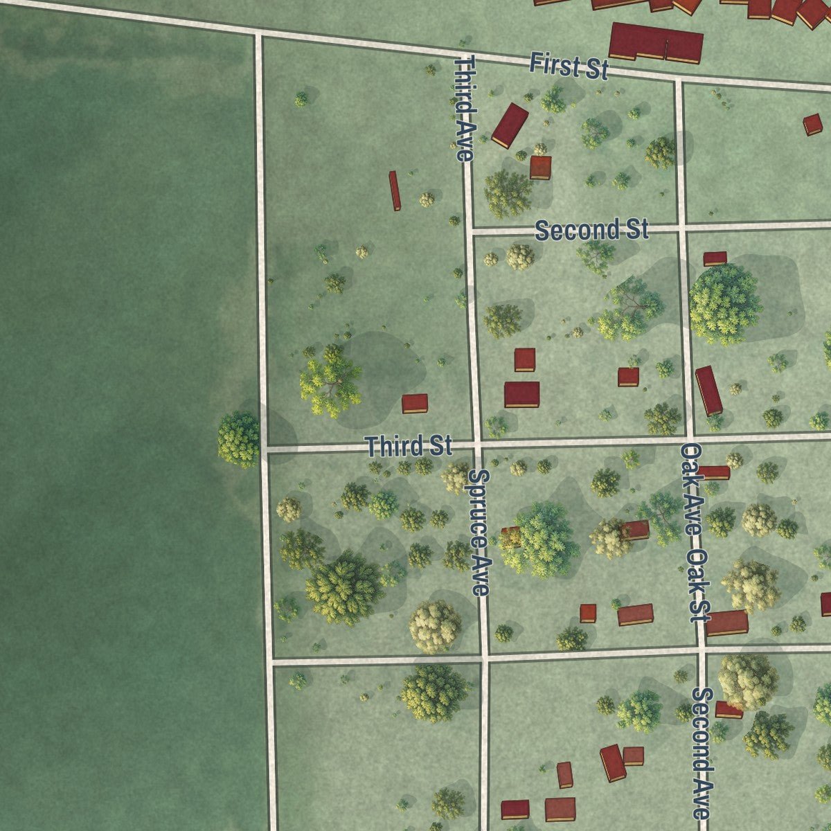 Close-up of the map of Lane, South Dakota print showing street and building detail