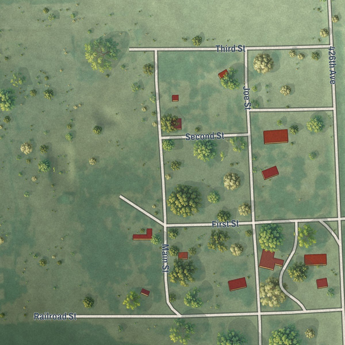 Close-up of the map of Farmer, South Dakota print showing street and building detail