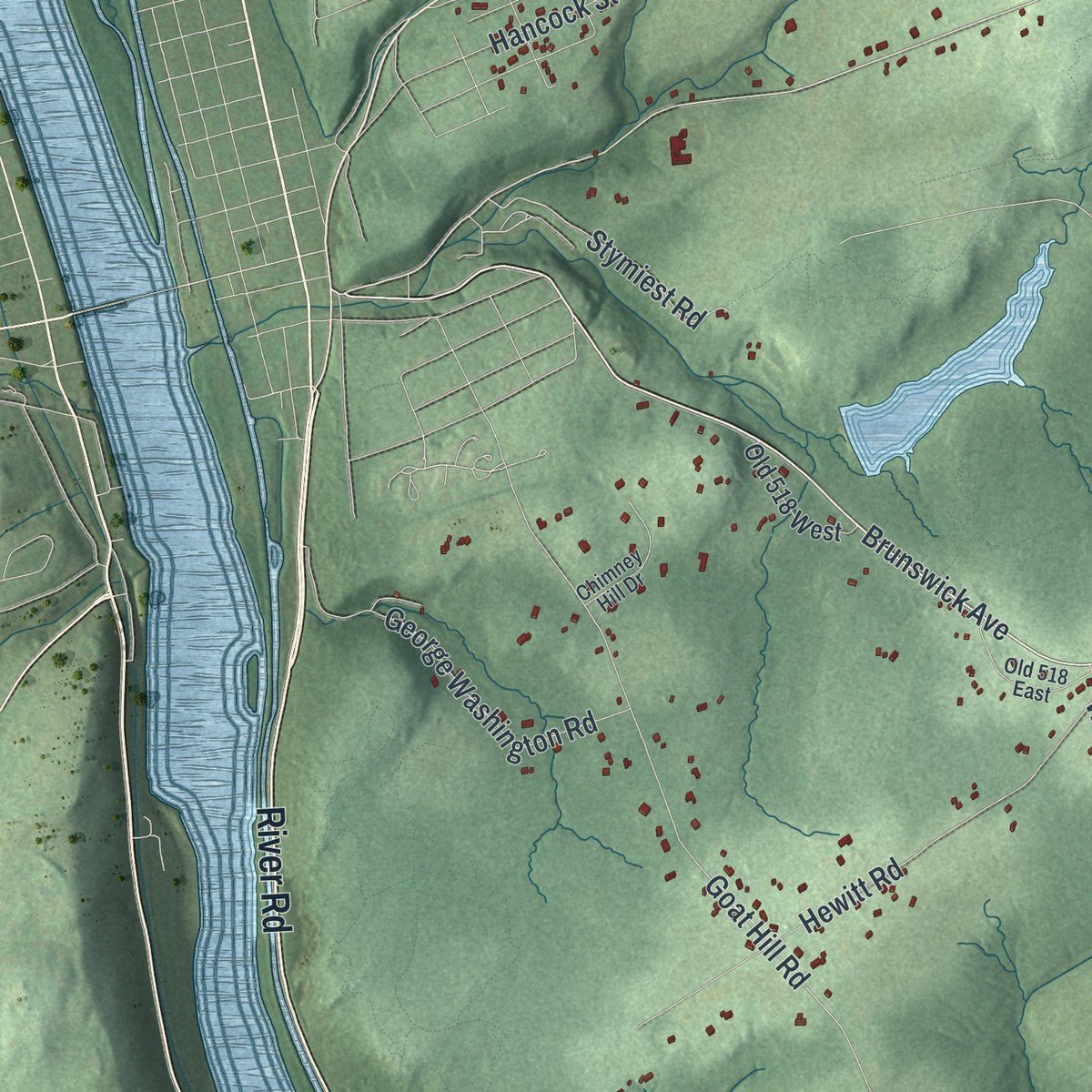 Close-up of the map of West Amwell, New Jersey print showing street and building detail
