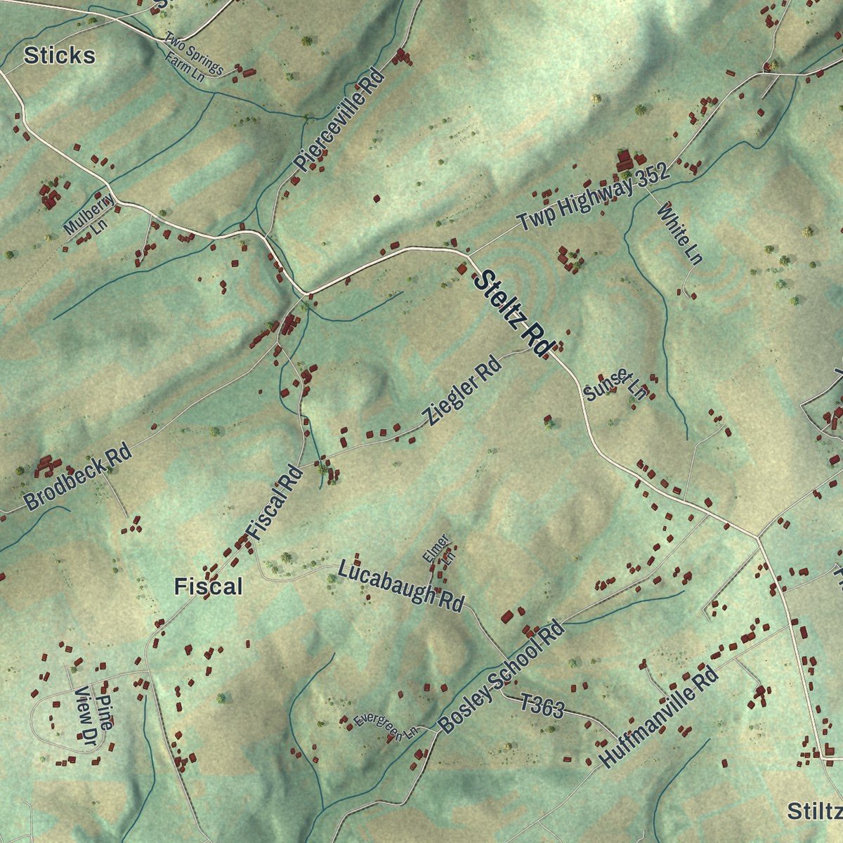 Close-up of the map of Codorus, Pennsylvania print showing street and building detail