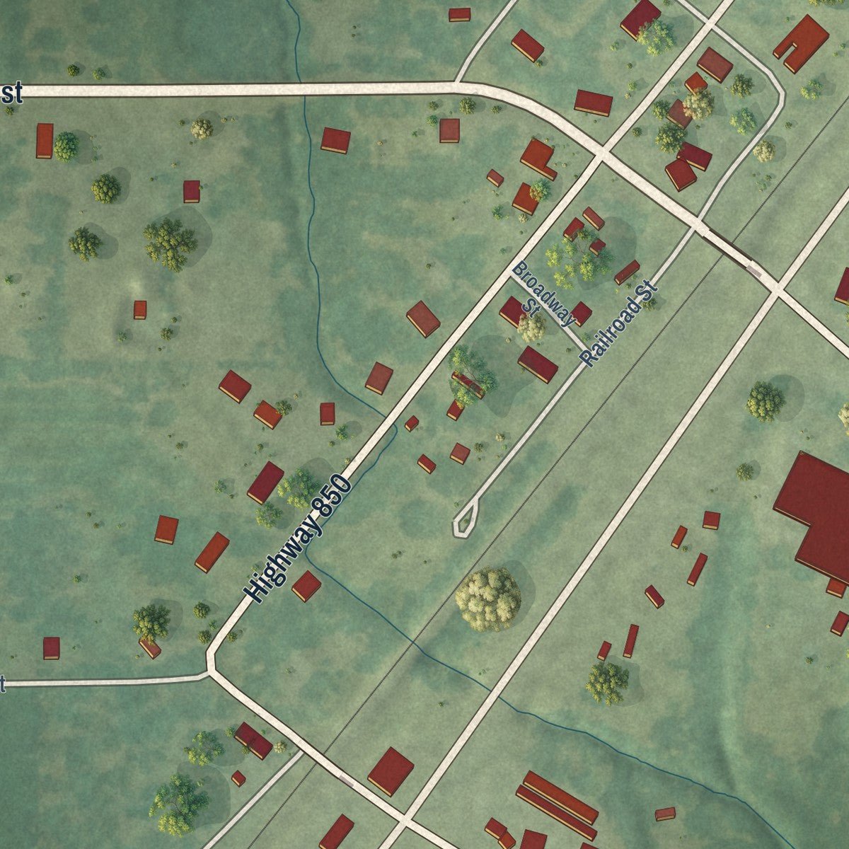 Close-up of the map of Grayson, Louisiana print showing street and building detail