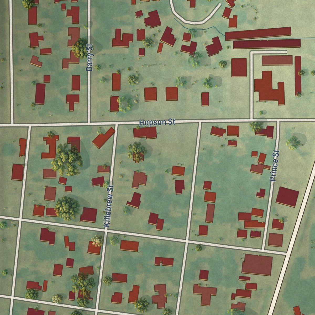 Close-up of the map of Lyon, Mississippi print showing street and building detail