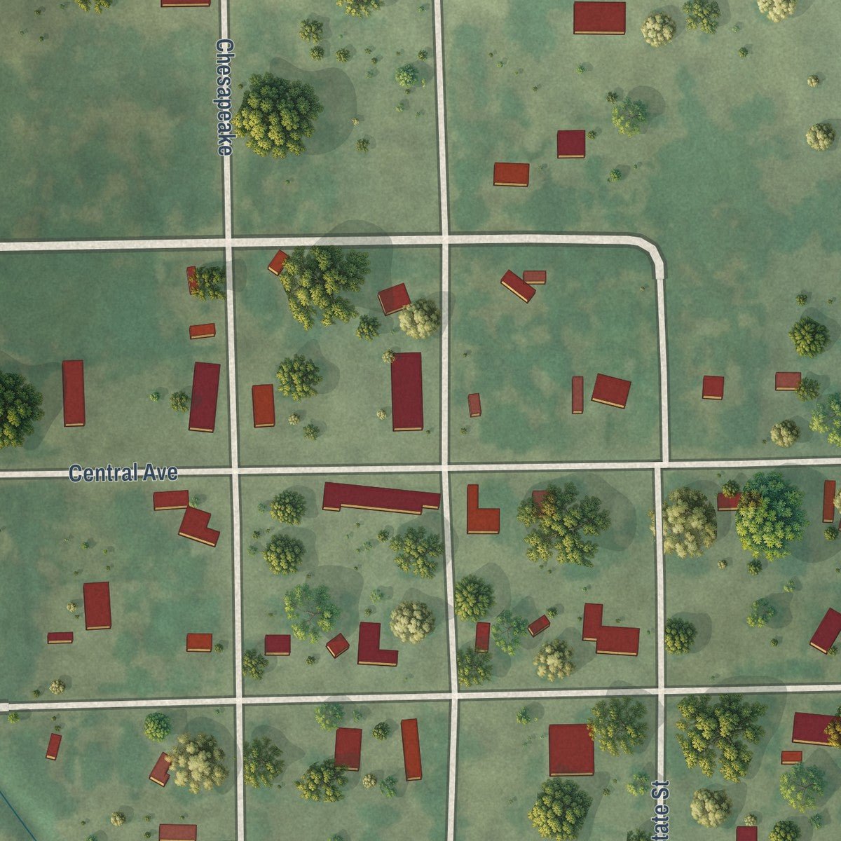 Close-up of the map of Ericson, Nebraska print showing street and building detail