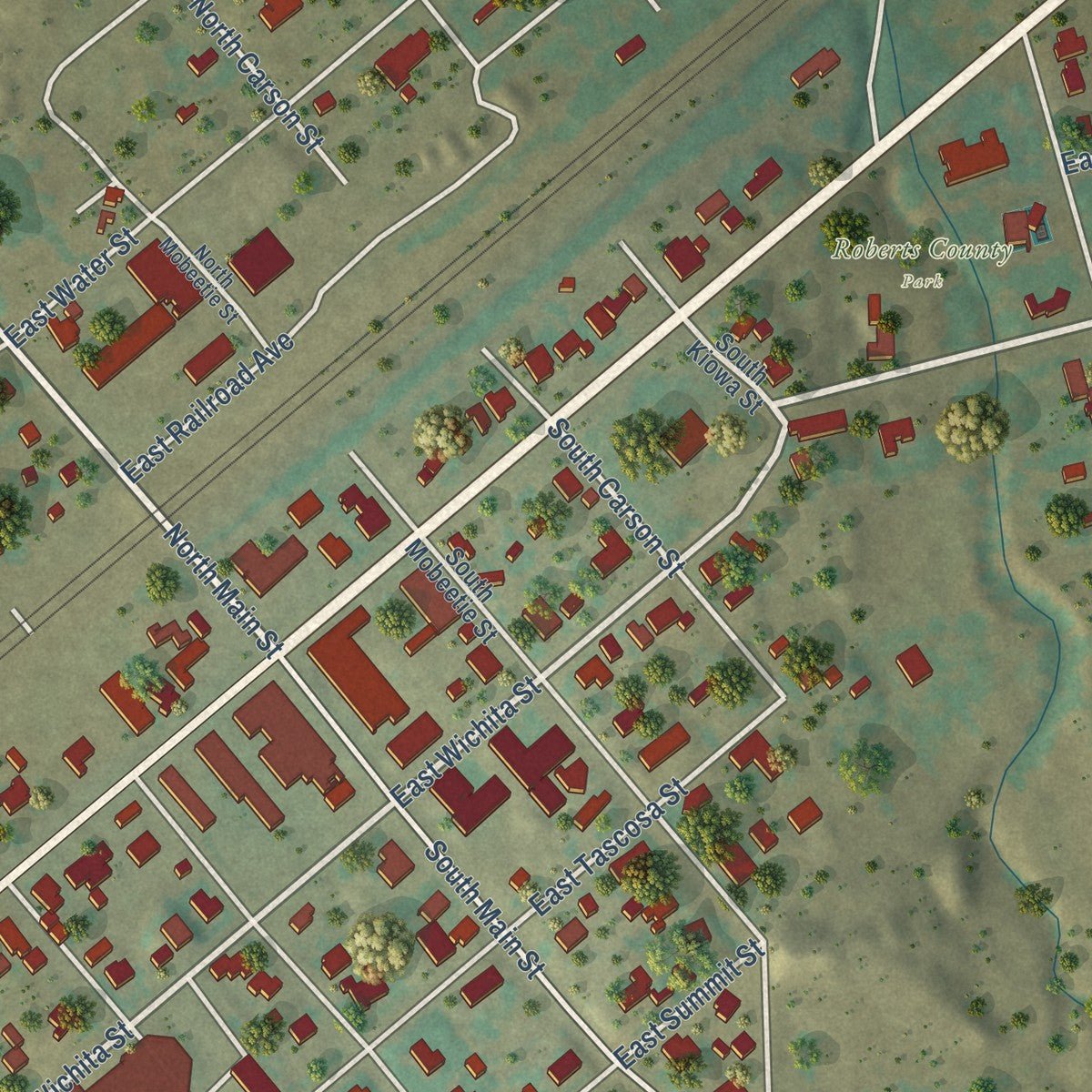 Close-up of the map of Miami, Texas print showing street and building detail