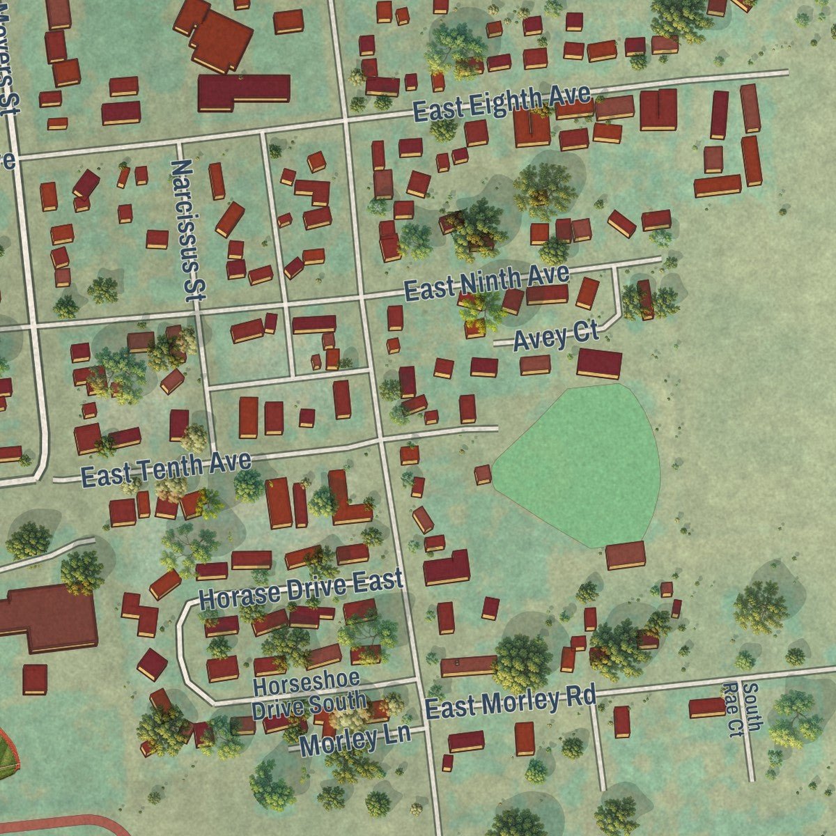 Close-up of the map of Kettle Falls, Washington print showing street and building detail
