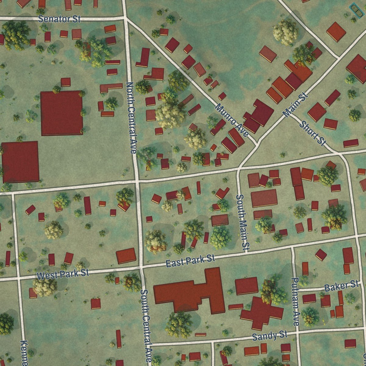 Close-up of the map of Ekalaka, Montana print showing street and building detail
