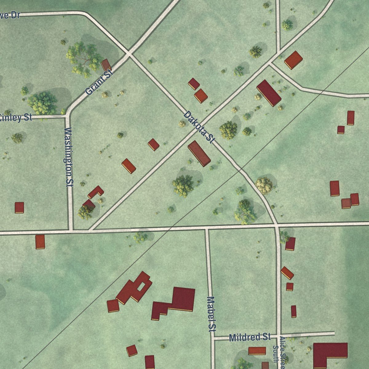 Close-up of the map of Vienna, South Dakota print showing street and building detail