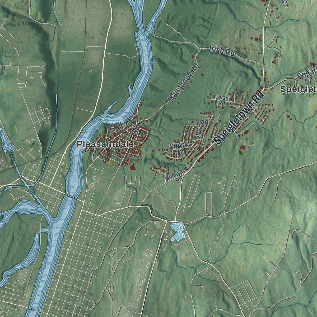Close-up of the map of Schaghticoke, New York print showing street and building detail