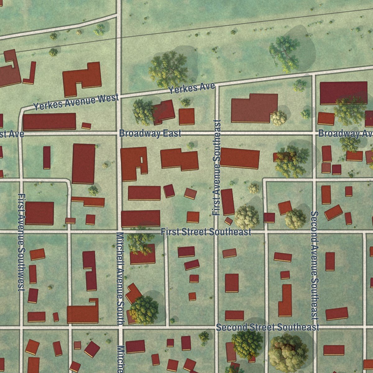Close-up of the map of Steele, North Dakota print showing street and building detail