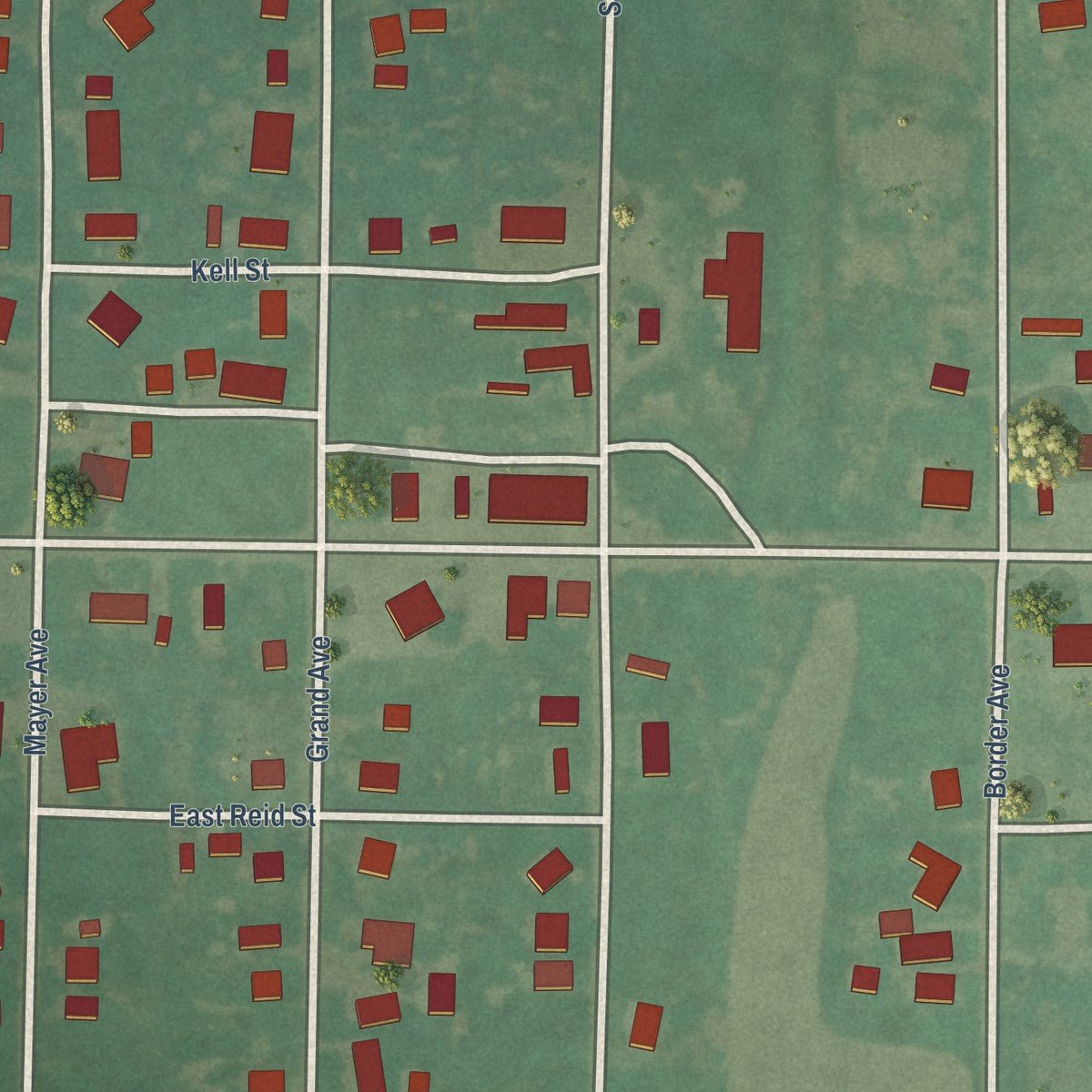 Close-up of the map of Willow, Oklahoma print showing street and building detail