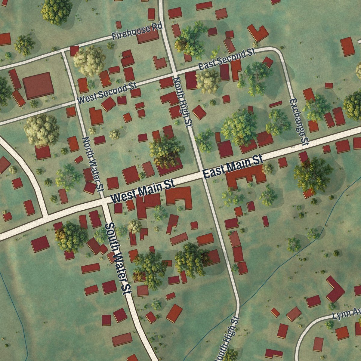 Close-up of the map of Newburg, Cumberland County, Pennsylvania print showing street and building detail