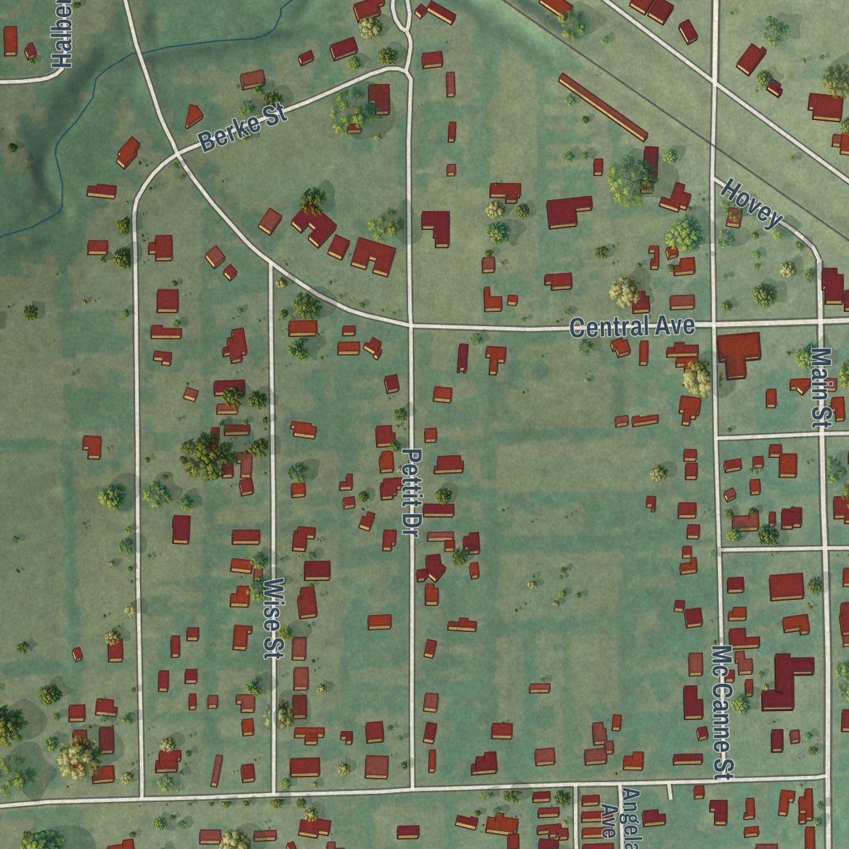 Close-up of the map of Newark, Texas print showing street and building detail
