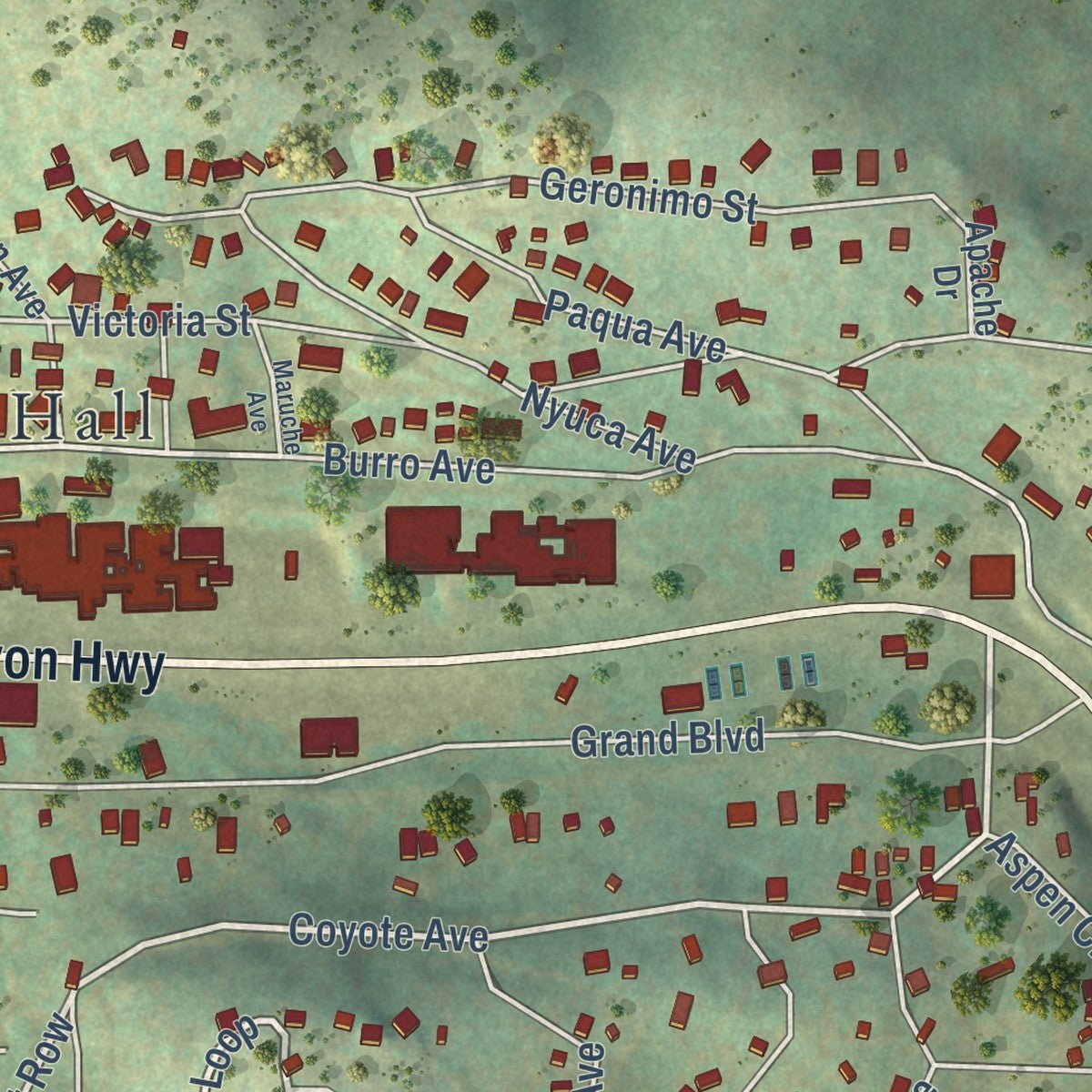 Close-up of the map of Cloudcroft, New Mexico print showing street and building detail