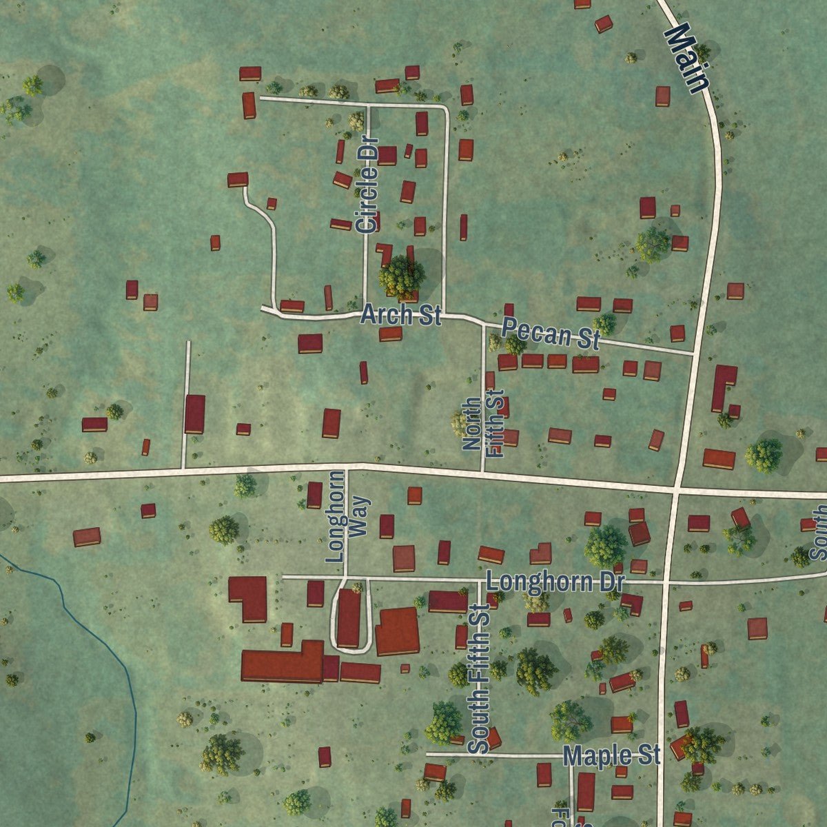 Close-up of the map of Viola, Arkansas print showing street and building detail