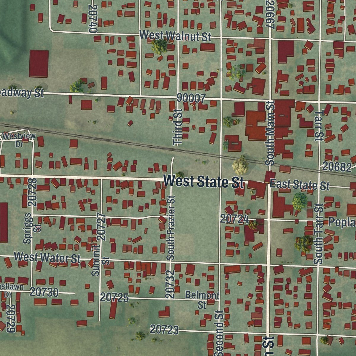 Close-up of the map of North Baltimore, Ohio print showing street and building detail