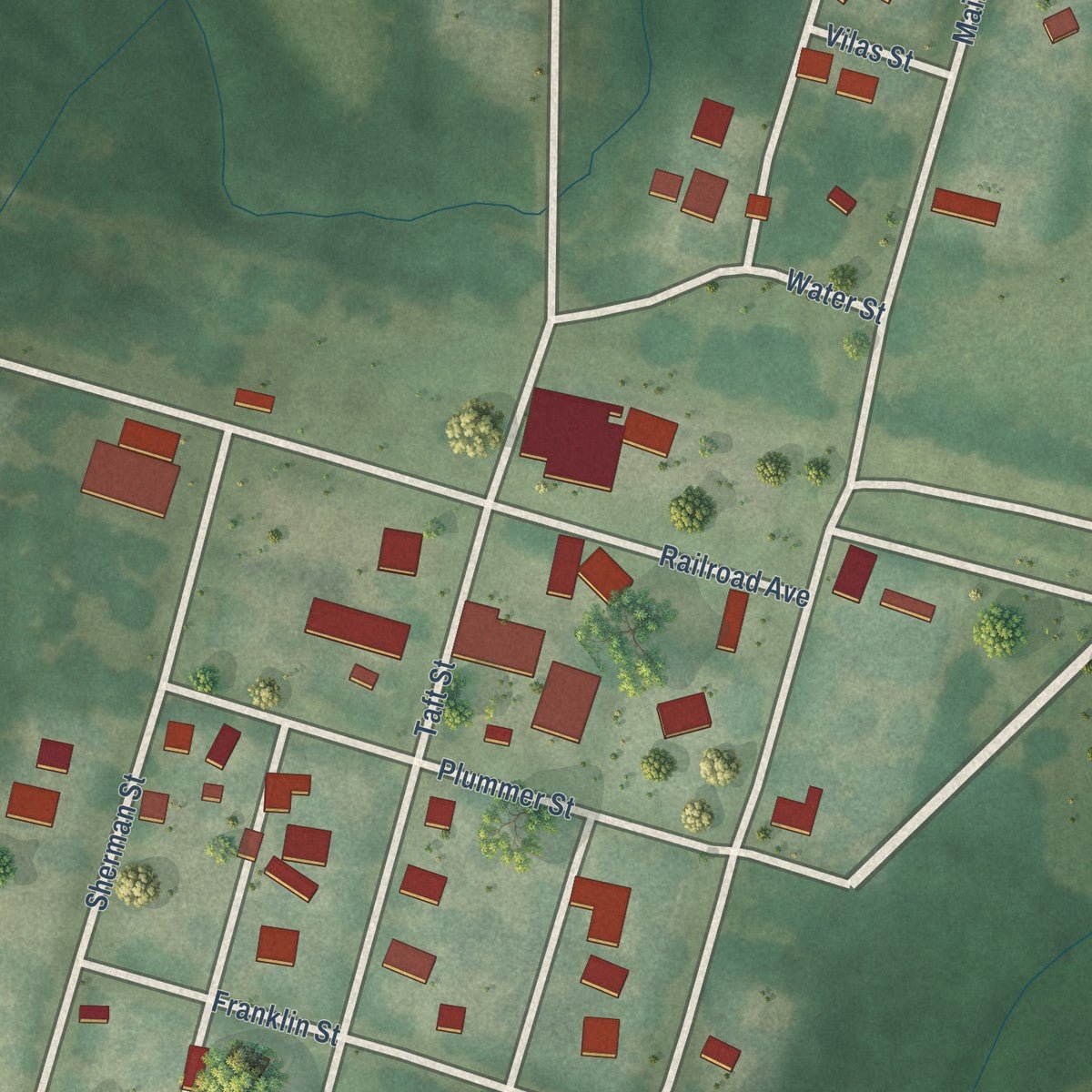 Close-up of the map of Wilmore, Kansas print showing street and building detail