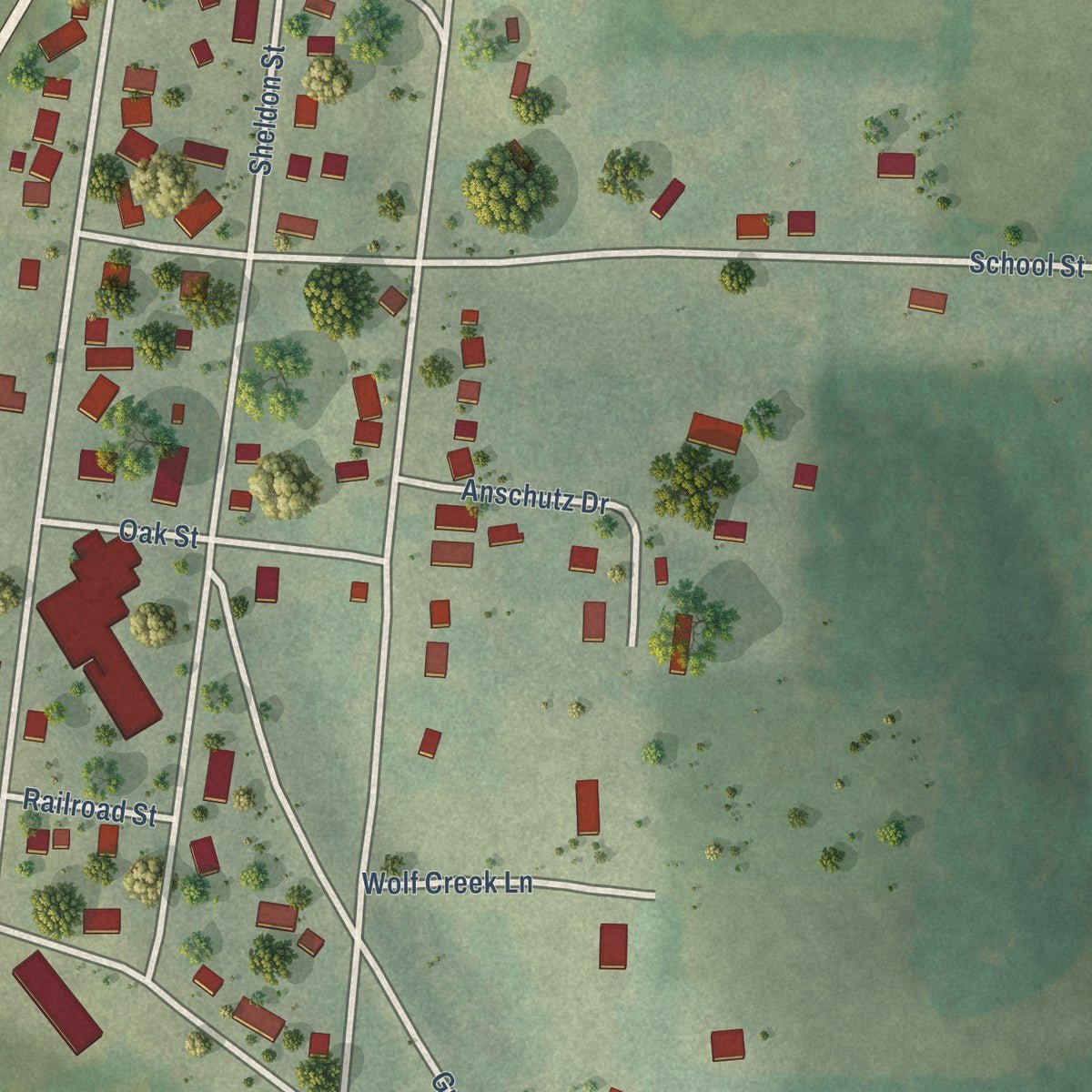 Close-up of the map of Gratiot, Wisconsin print showing street and building detail