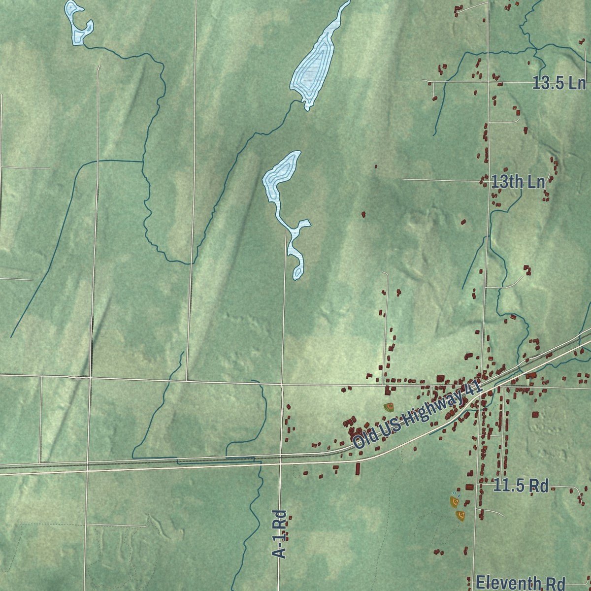 Close-up of the map of Bark River, Michigan print showing street and building detail