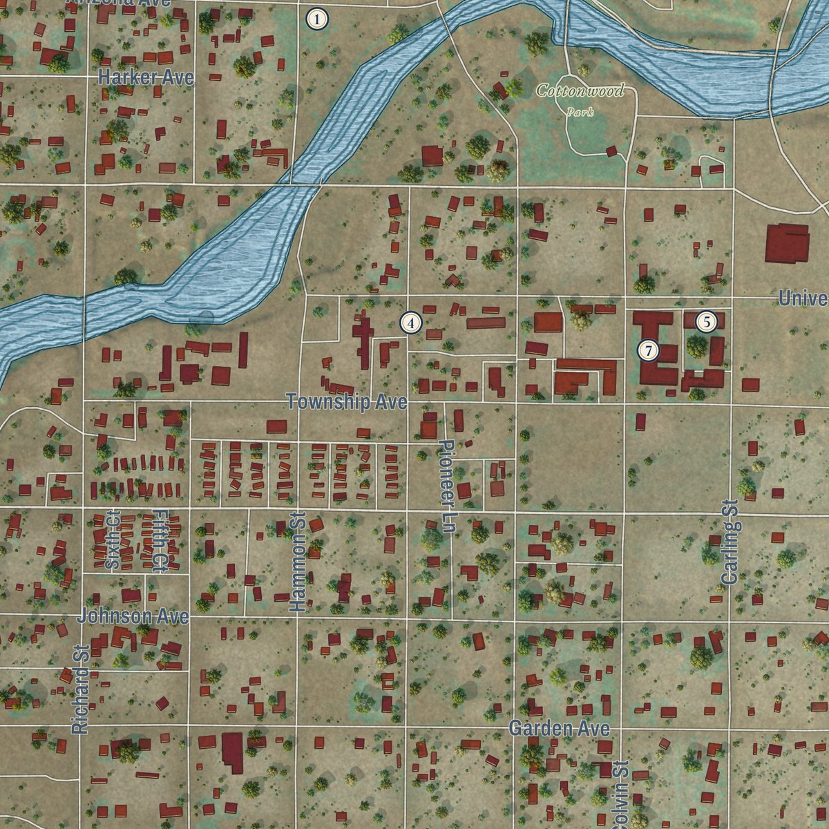 Close-up of the map of Colorado City, Arizona print showing street and building detail