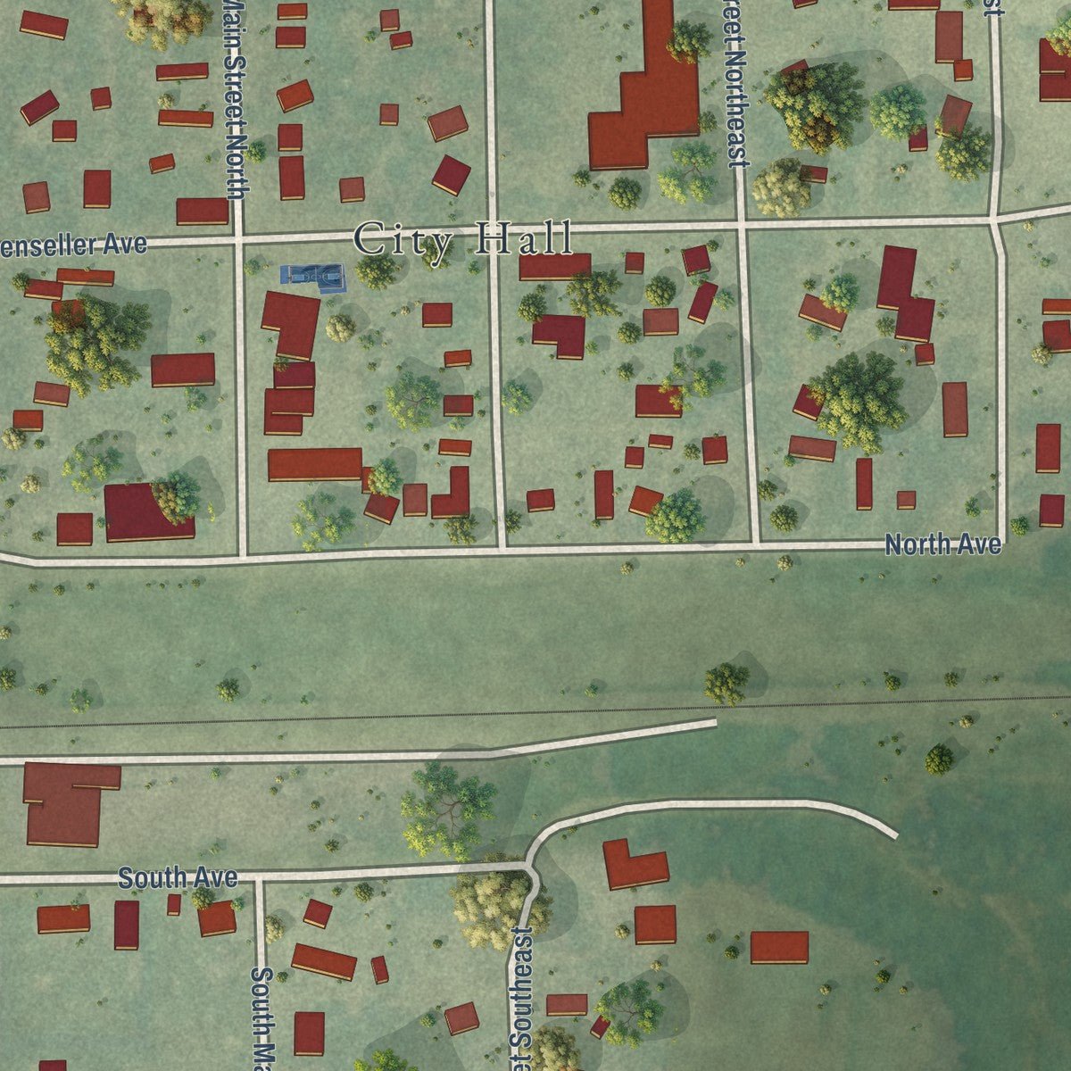 Close-up of the map of Tappen, North Dakota print showing street and building detail