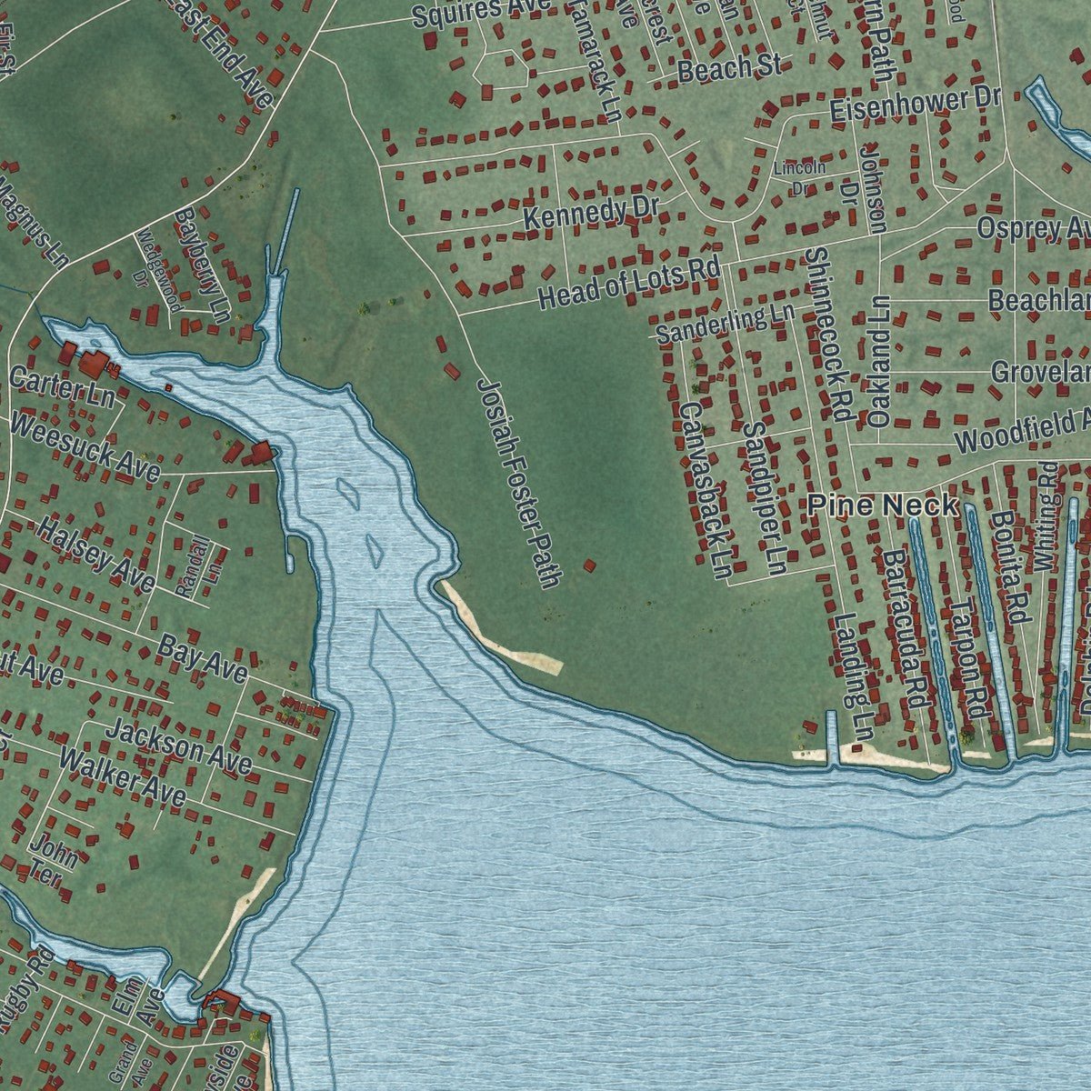 Close-up of the map of East Quogue, New York print showing street and building detail