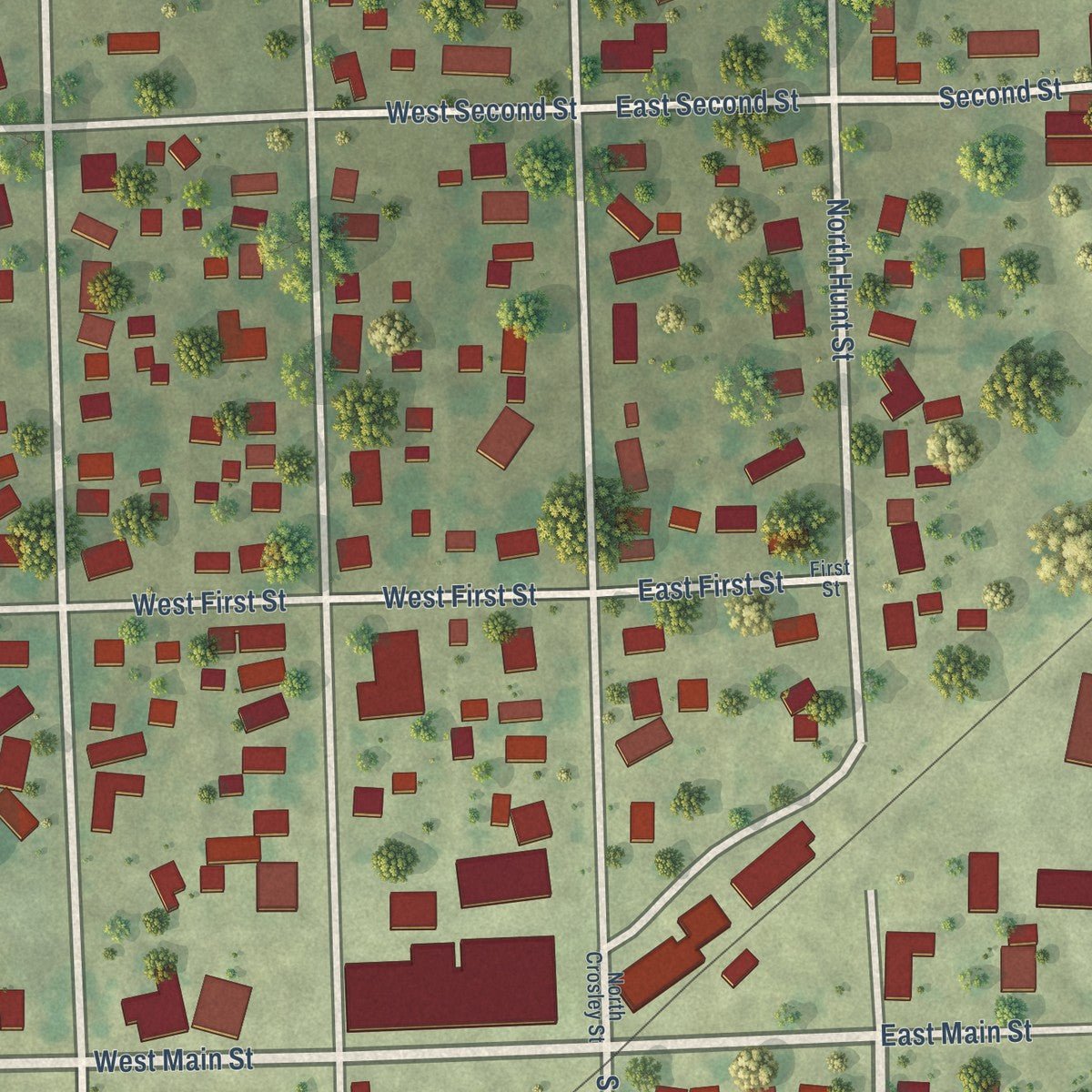 Close-up of the map of Melvin, Illinois print showing street and building detail