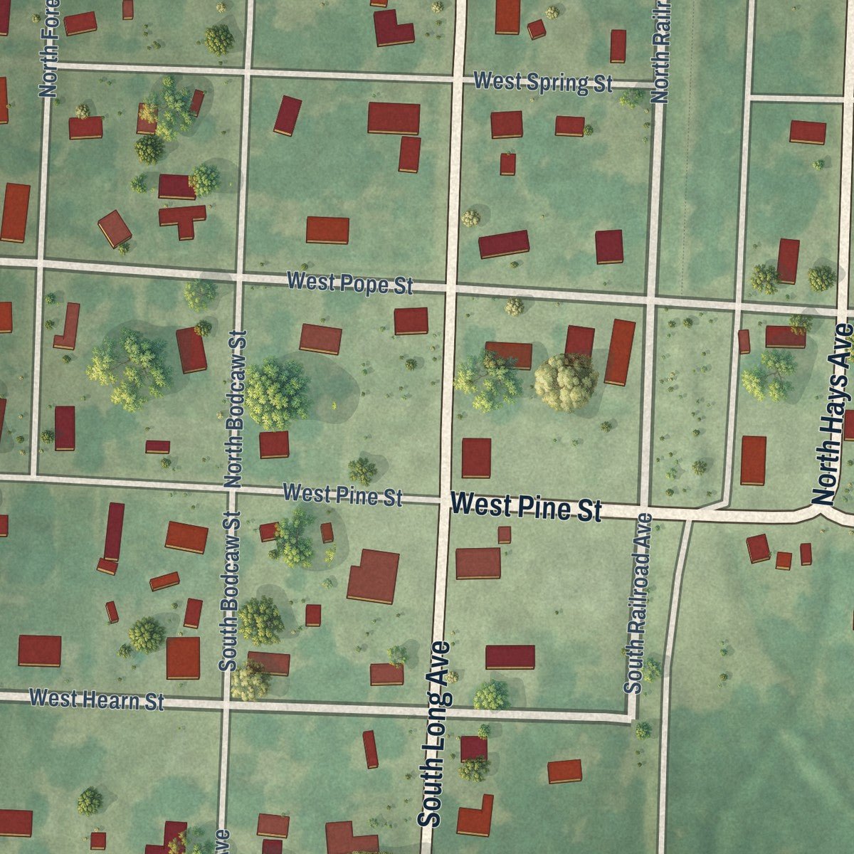 Close-up of the map of Taylor, Arkansas print showing street and building detail