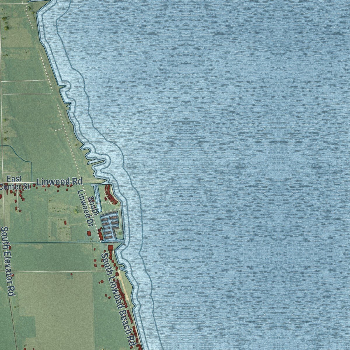 Close-up of the map of Kawkawlin, Michigan print showing street and building detail