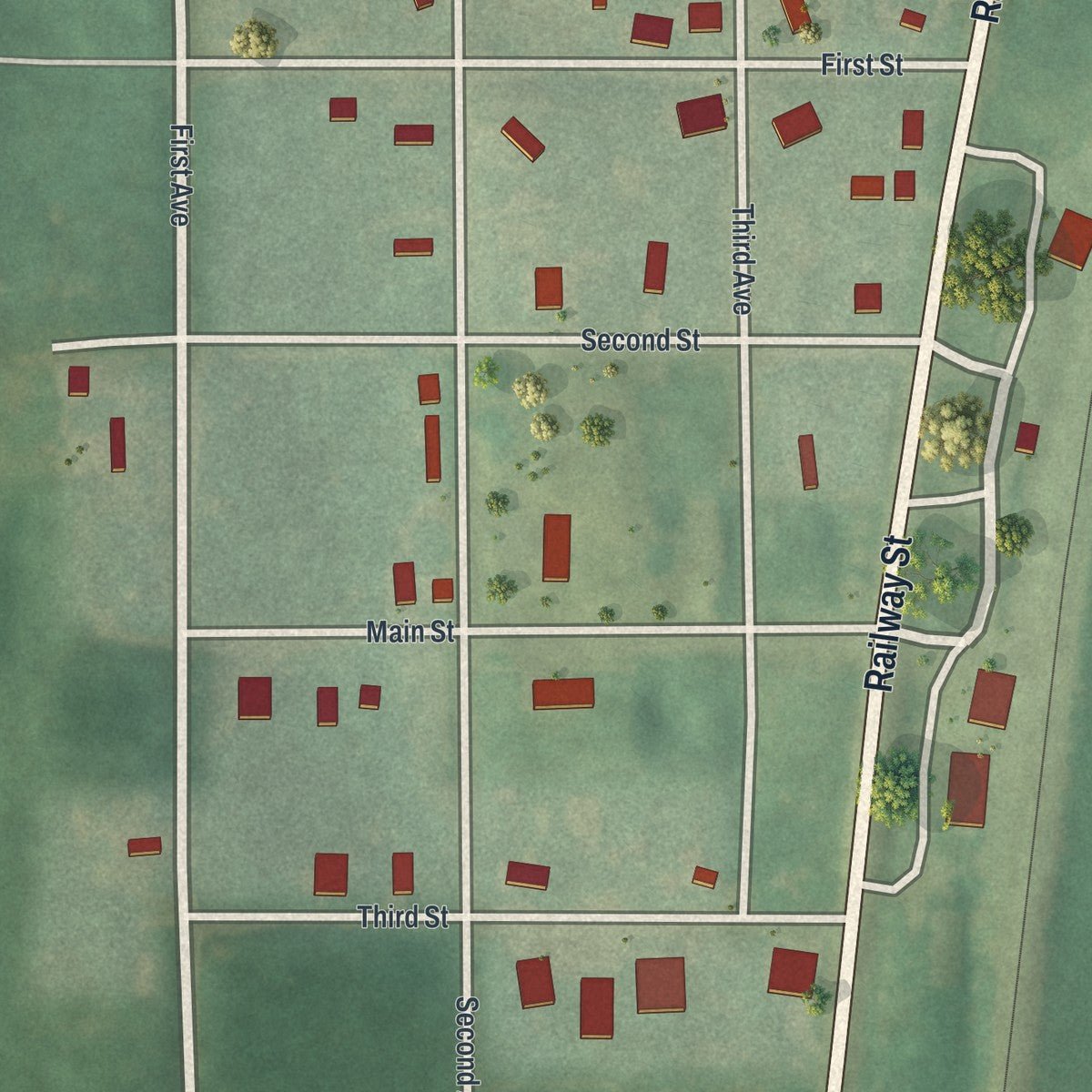 Close-up of the map of Harris, Missouri print showing street and building detail
