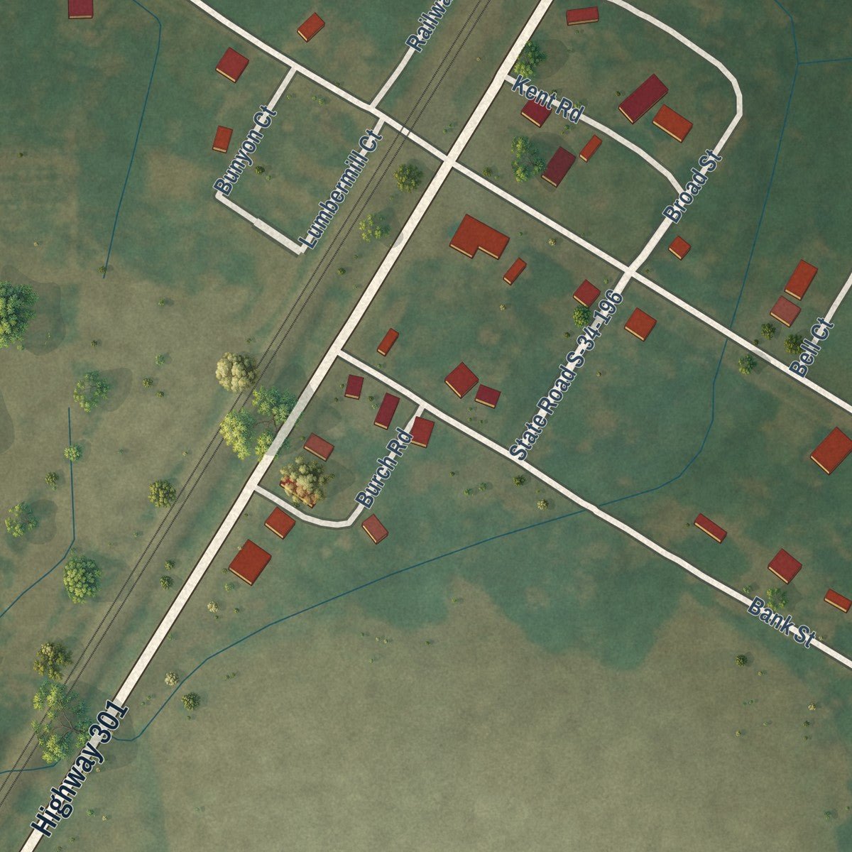 Close-up of the map of Sellers, South Carolina print showing street and building detail
