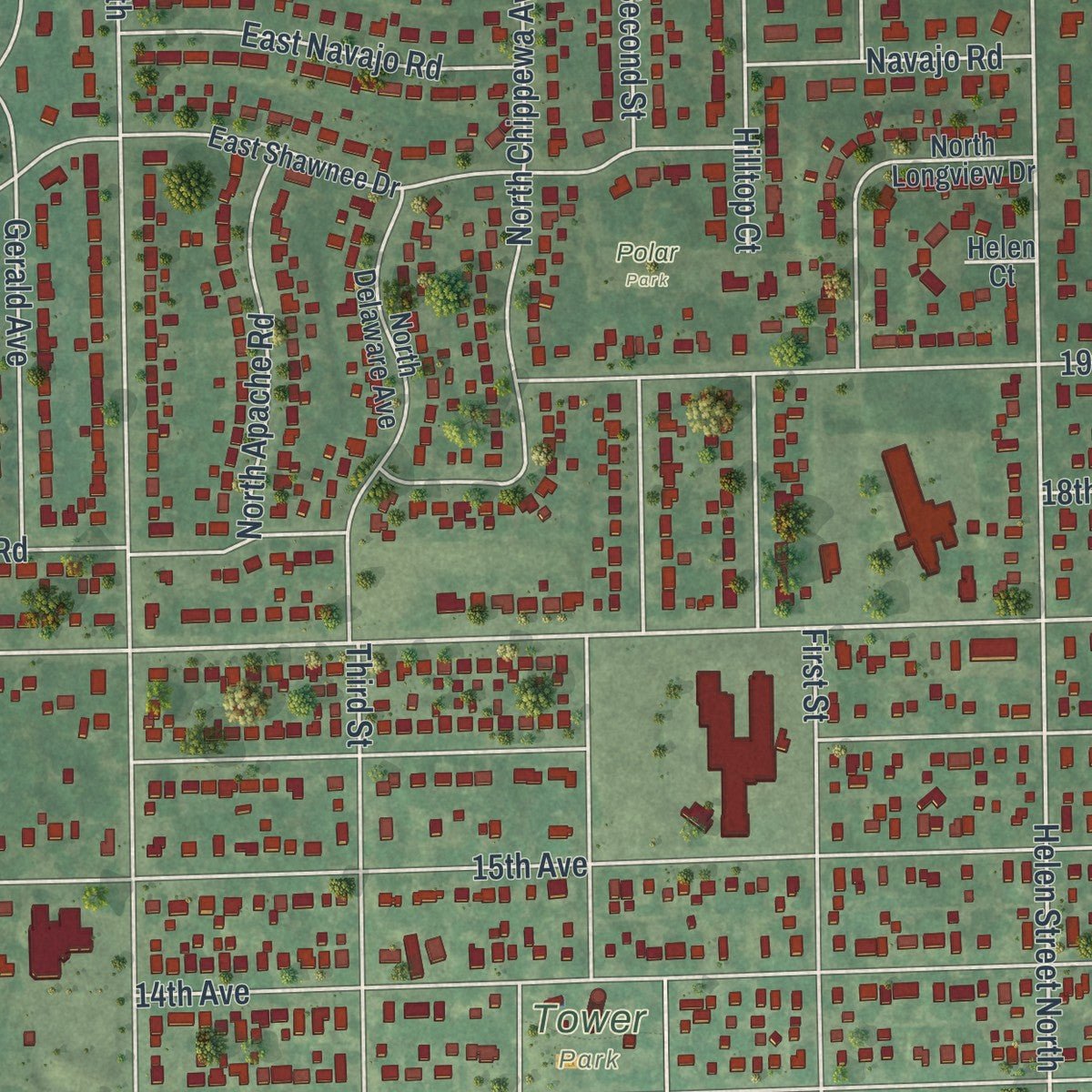 Close-up of the map of North St. Paul, Minnesota print showing street and building detail